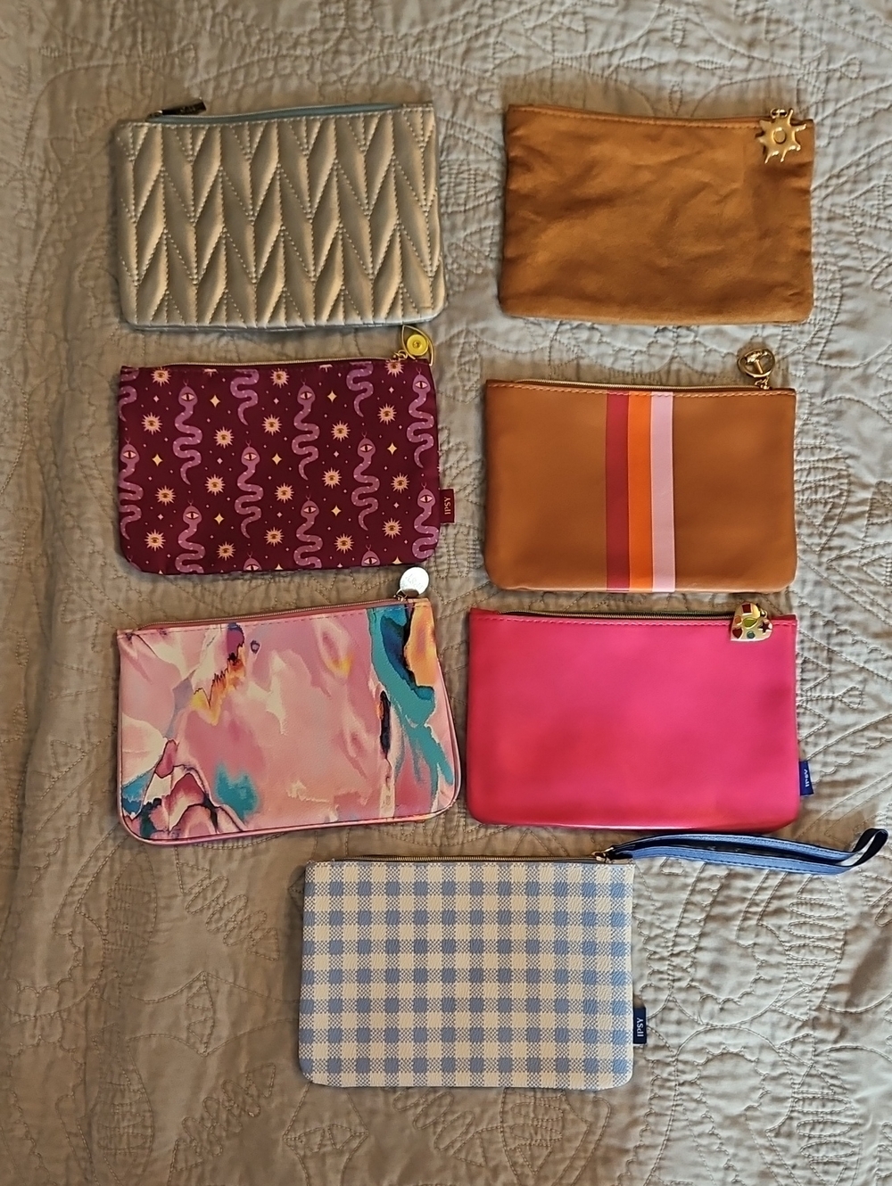 Assorted Wristlet and Pouch Bundle — Pink, Coral, Mustard, Gold & Patterned